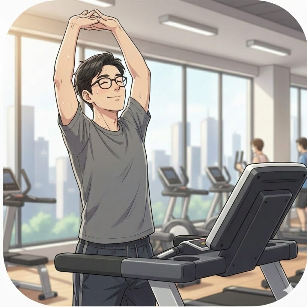 30代男性デスクワーカーが有酸素運動でストレス緩和している画像