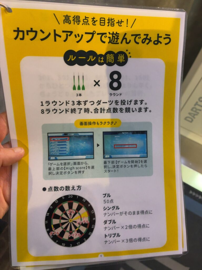 チョコザップ(chocoZAP)のダーツのカウントアップの説明掲示の画像