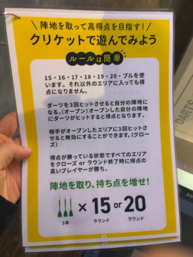 チョコザップ(chocoZAP)のダーツのクリケットの説明掲示の画像