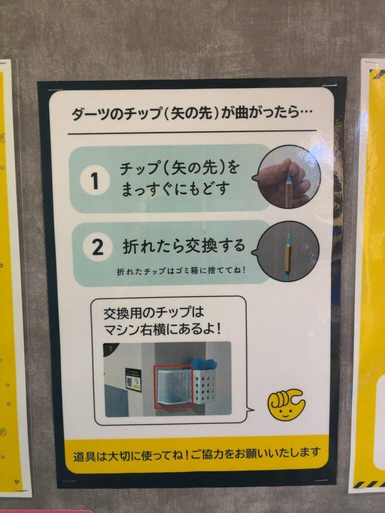 チョコザップ(chocoZAP)のダーツの初心者向けの矢の先の交換方法の説明掲示の画像