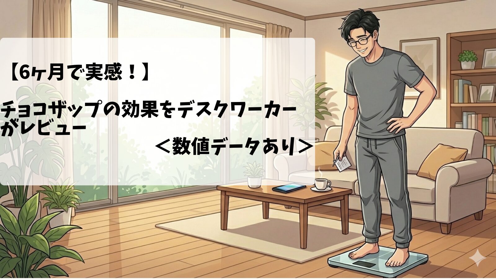 30代男性デスクワーカーが体組成計で数値を測定している画像