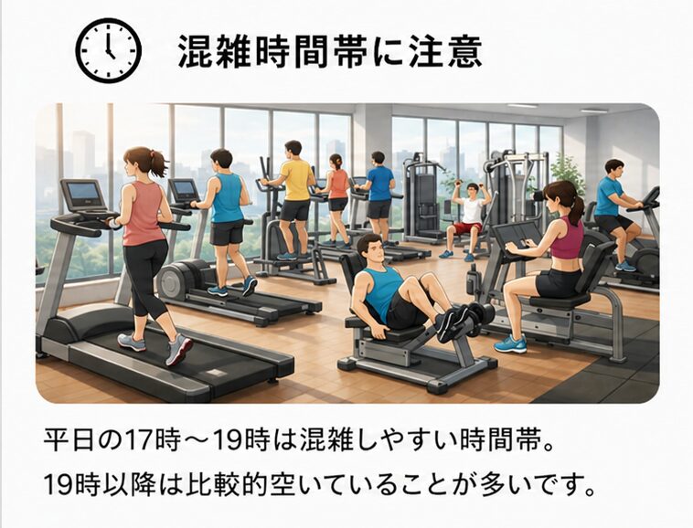 チョコザップの平日17時〜19時の混雑時間帯に注意するイメージ画像
